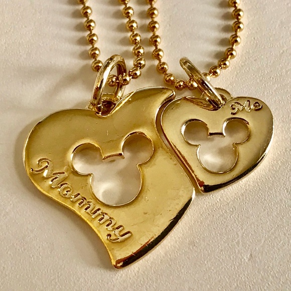 2 Vintage Disney Mickey Mouse Necklace Mom Daughter Hearts Love Gold Plated Set - Picture 6 of 8